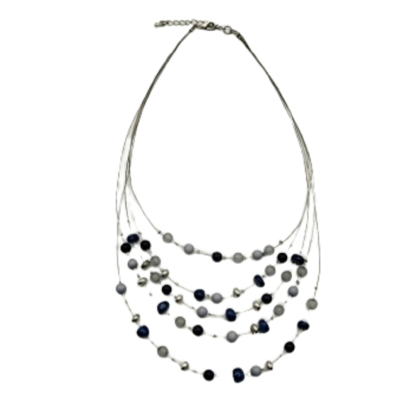 Floating 5 Layer Assorted Beaded Station Necklace - Picture 1 of 8